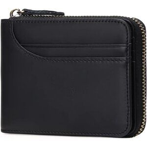 Men's A-Black Wallets Genuine Leather Front Around Zip Pocket Credit Card